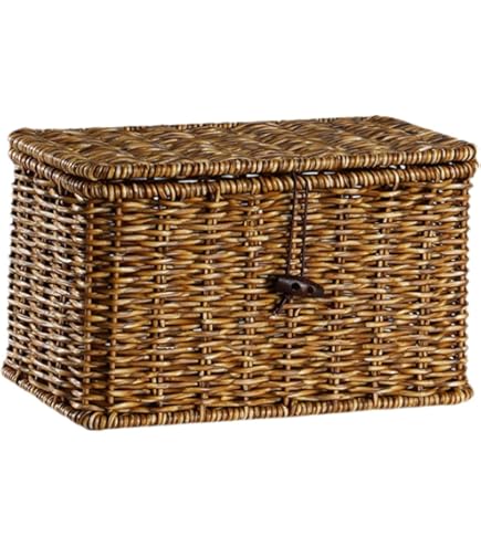 Amazon.co.jp: AZIEBAY編み込み籐天然素材収納バスケット 蓋付き 防塵